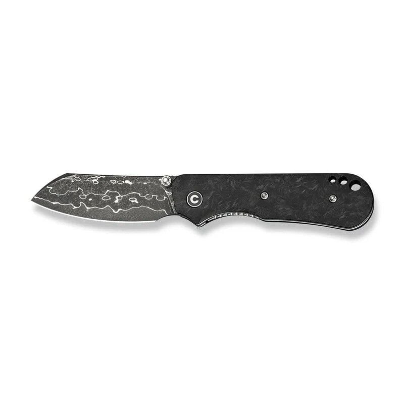 Civivi Crabby Thumb Stud Knife Damascus Shredded Carbon Fiber Handle Çakı