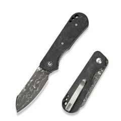 Civivi Crabby Thumb Stud Knife Damascus Shredded Carbon Fiber Handle Çakı