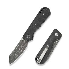 Civivi Crabby Thumb Stud Knife Damascus Shredded Carbon Fiber Handle Çakı