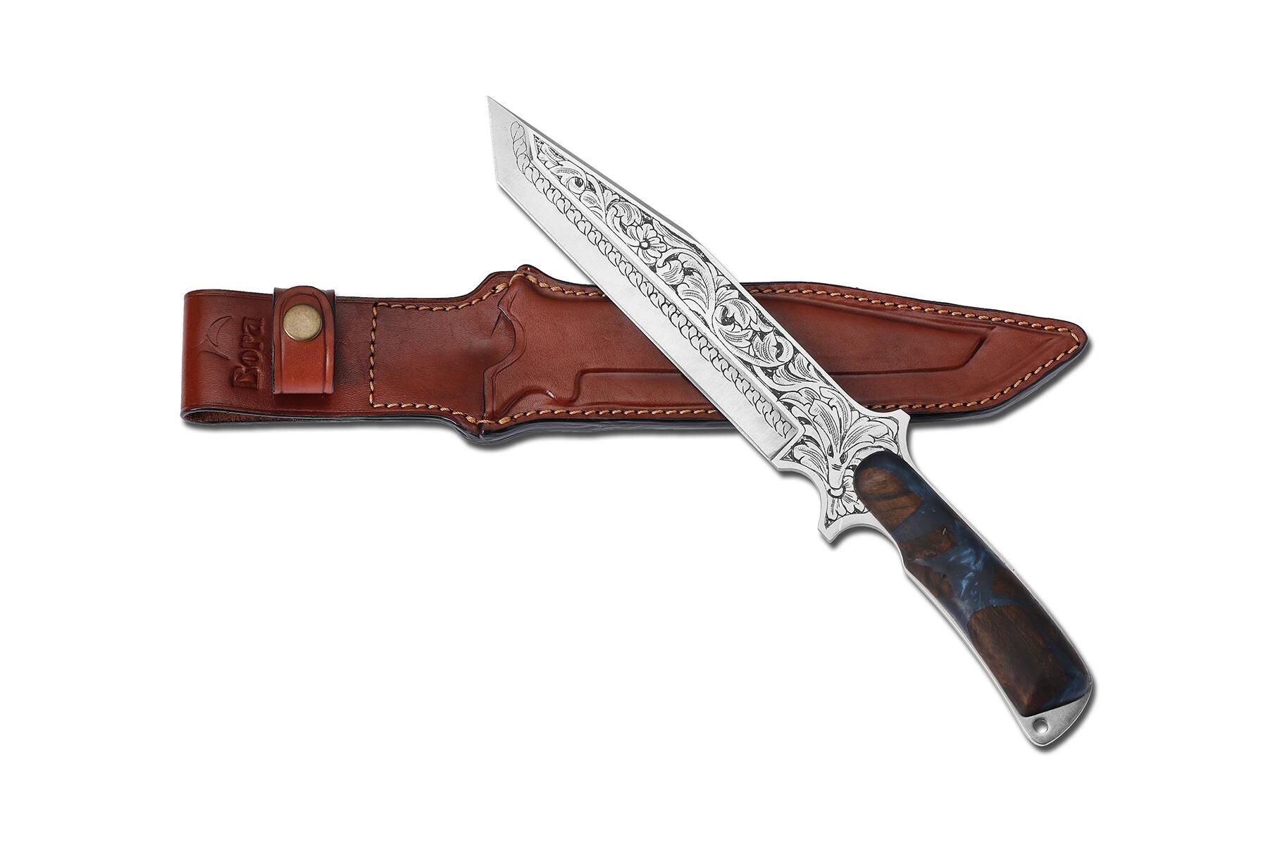 Bora 504 Büyük Shogun Ceviz Epoksi Sap Gravürlü Bıçak