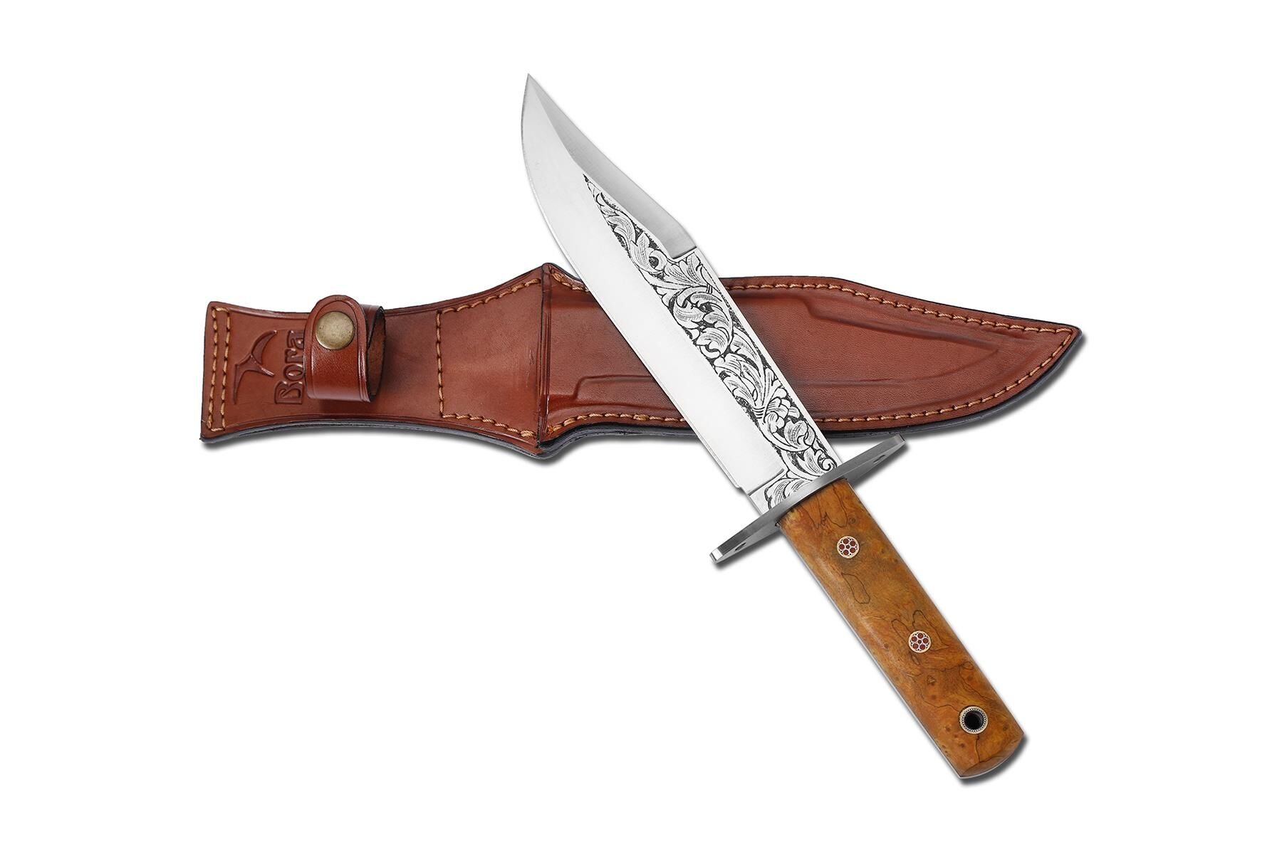 Bora 502 Paladin Bury Gembol Ağacı Sap Gravürlü Bıçak