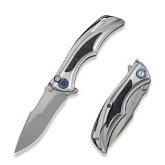 We Knife Tighe Down Gray Titanium Integral Handle With Black & Blue Carbon Fiber Inlay Stonewashed Bohler M390 Blade Drop Point Çakı
