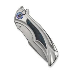 We Knife Tighe Down Gray Titanium Integral Handle With Black & Blue Carbon Fiber Inlay Stonewashed Bohler M390 Blade Drop Point Çakı