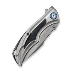 We Knife Tighe Down Gray Titanium Integral Handle With Black & Blue Carbon Fiber Inlay Stonewashed Bohler M390 Blade Drop Point Çakı