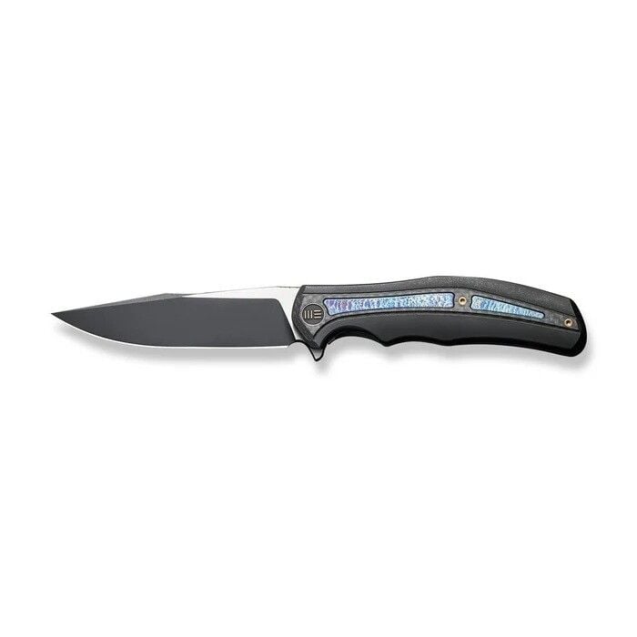 We Knife Zonda Black Titanium Handle With Twill Carbon Fiber & Flamed Titanium Inlay Black Stonewashed CPM 20CV Blade Satin Flat Çakı
