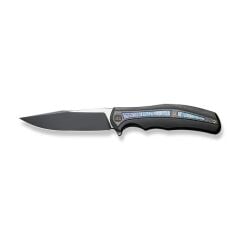 We Knife Zonda Black Titanium Handle With Twill Carbon Fiber & Flamed Titanium Inlay Black Stonewashed CPM 20CV Blade Satin Flat Çakı