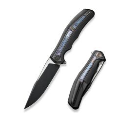 We Knife Zonda Black Titanium Handle With Twill Carbon Fiber & Flamed Titanium Inlay Black Stonewashed CPM 20CV Blade Satin Flat Çakı