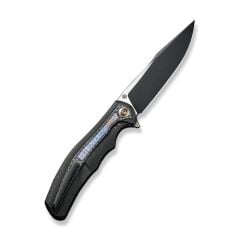 We Knife Zonda Black Titanium Handle With Twill Carbon Fiber & Flamed Titanium Inlay Black Stonewashed CPM 20CV Blade Satin Flat Çakı