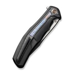 We Knife Zonda Black Titanium Handle With Twill Carbon Fiber & Flamed Titanium Inlay Black Stonewashed CPM 20CV Blade Satin Flat Çakı