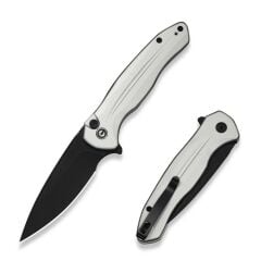 Civivi Button Lock Kitefin Silver Aluminum Handle Black Stonewashed 14C28N Blade Çakı