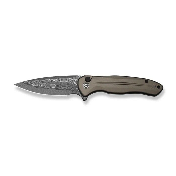 Civivi Button Lock Kitefin Brownish Gray Aluminum Handle Damascus Blade Çakı