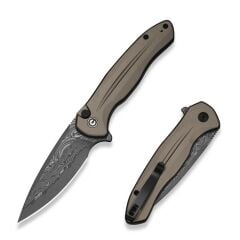 Civivi Button Lock Kitefin Brownish Gray Aluminum Handle Damascus Blade Çakı