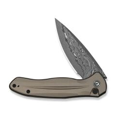 Civivi Button Lock Kitefin Brownish Gray Aluminum Handle Damascus Blade Çakı
