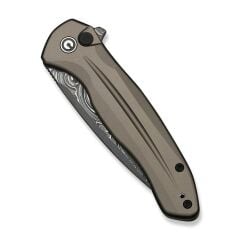 Civivi Button Lock Kitefin Brownish Gray Aluminum Handle Damascus Blade Çakı