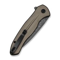 Civivi Button Lock Kitefin Brownish Gray Aluminum Handle Damascus Blade Çakı