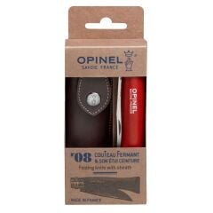 Opinel Inox No 8 Deri Kılıflı Paslanmaz Çakı (Kırmızı)