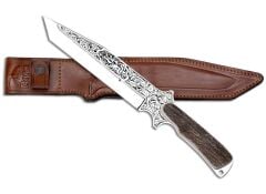 Bora 504 Büyük Shogun Geyik Boynuzu Sap Gravürlü Bıçak