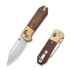 Civivi Yonder Clip Point Guibourtia Wood Handle And Stonewashed Brass Bolsters Satin Finished 14C28N Blade Çakı