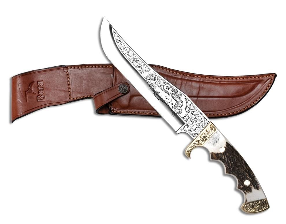 Bora 509 Black Bear Geyik Boynuzu Sap Gravürlü Bıçak