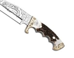 Bora 509 Black Bear Geyik Boynuzu Sap Gravürlü Bıçak