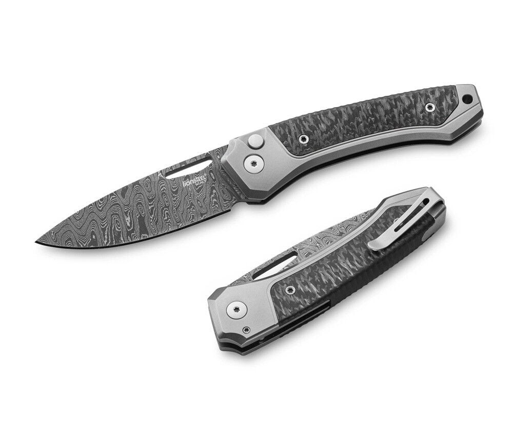 Lionsteel Twain Damascus - Gray Titanium / Carbon Fiber Çakı
