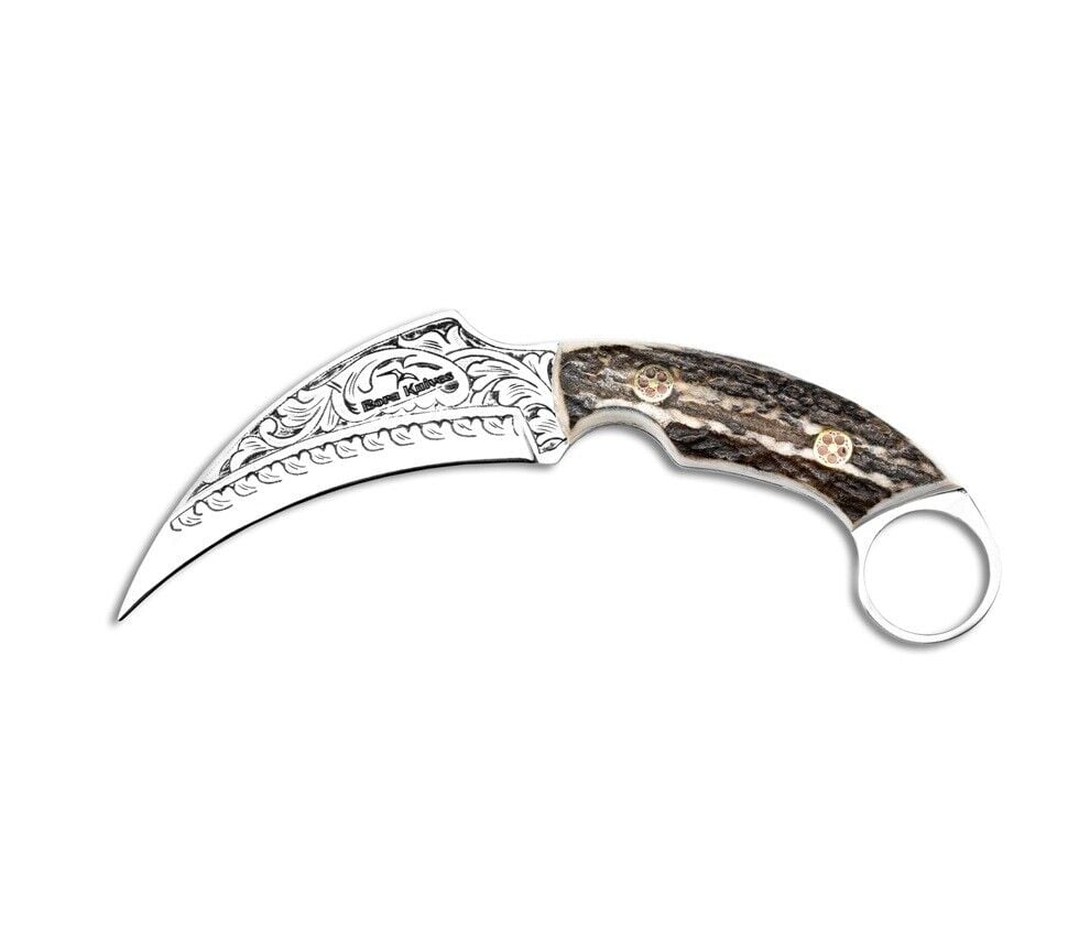 Bora 320 Karambit Geyik Boynuzu Saplı Gravürlü Bıçak