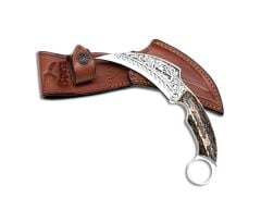 Bora 320 Karambit Geyik Boynuzu Saplı Gravürlü Bıçak