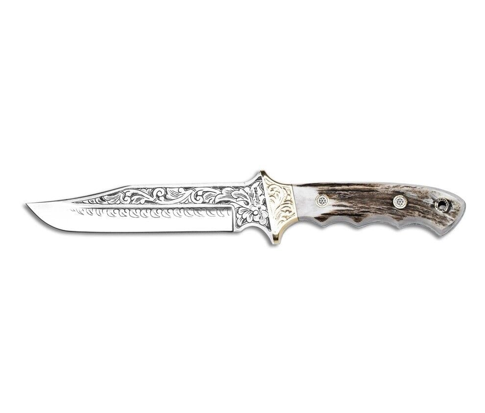 Bora 301 Tiger Geyik Boynuzu Saplı Gravürlü Bıçak