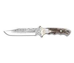 Bora 301 Tiger Geyik Boynuzu Saplı Gravürlü Bıçak