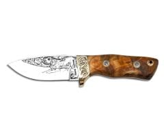 Bora 421 Küçük Wild Boar Stabilize Saplı Pointer Köpek Gravürlü Bıçak