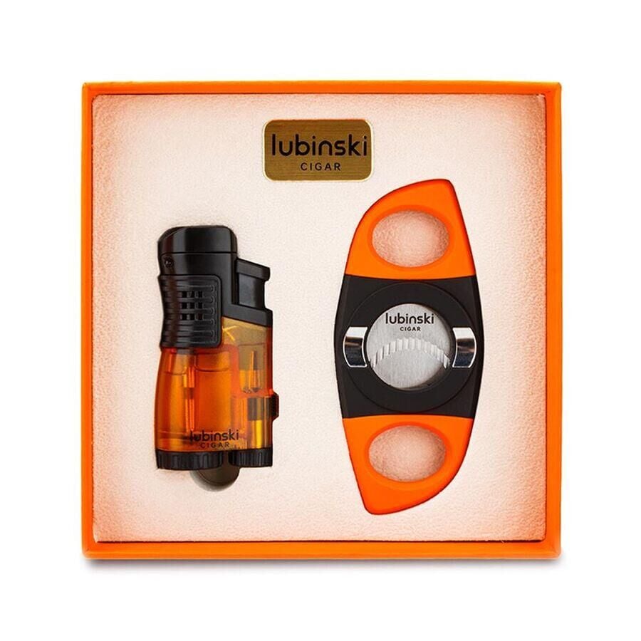 Lubinski 3 Torch Pürmüz Puro Delici Çakmak ve Kesici Seti Turuncu