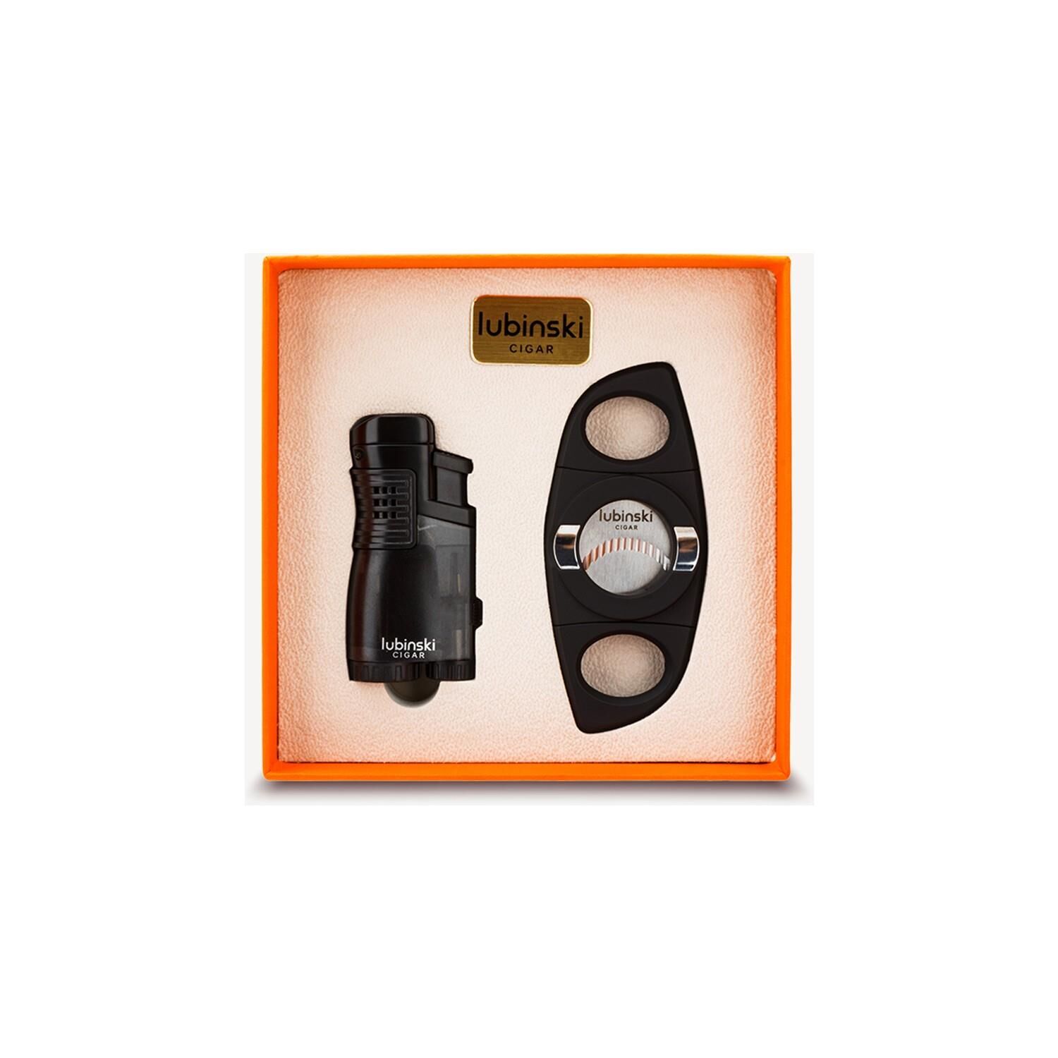 Lubinski 3 Torch Pürmüz Puro Delici Çakmak ve Kesici Seti Siyah
