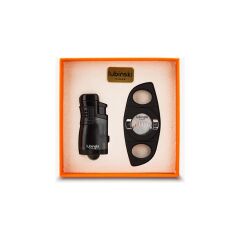 Lubinski 3 Torch Pürmüz Puro Delici Çakmak ve Kesici Seti Siyah