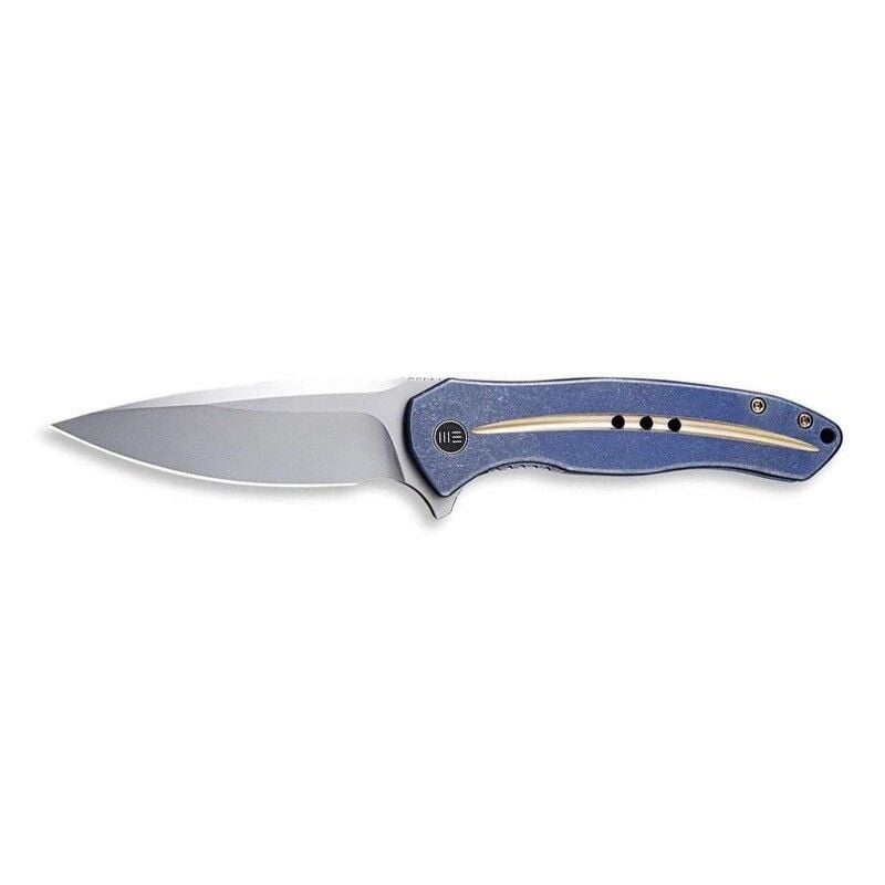 We Knife Kitefin Blue Ti Handle With A Golden Groove On Presentation Handle Polished Bead Blasted CPM S35VN Blade Çakı