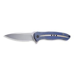 We Knife Kitefin Blue Ti Handle With A Golden Groove On Presentation Handle Polished Bead Blasted CPM S35VN Blade Çakı