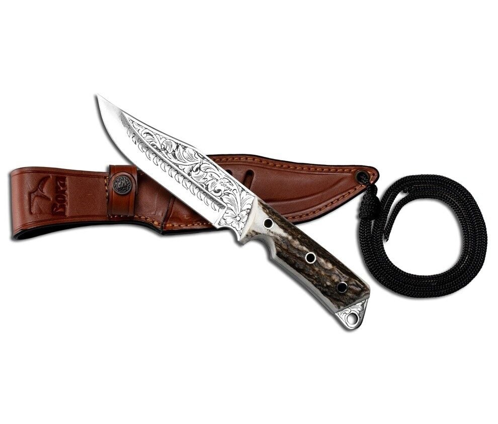 Bora 415 K. Jungle Geyik Boynuzu Saplı Gravürlü Bıçak