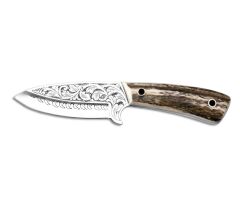 Bora 408 Leopard Geyik Boynuzu Saplı Gravürlü Bıçak