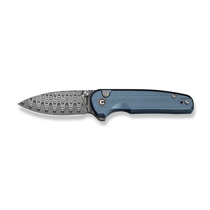 Civivi Mini Shakan Ripple Patterned Blue Aluminum Handle Damascus Blade Çakı