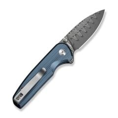 Civivi Mini Shakan Ripple Patterned Blue Aluminum Handle Damascus Blade Çakı