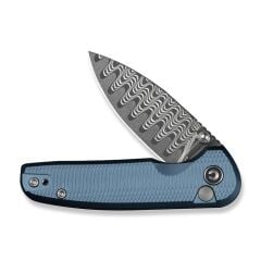 Civivi Mini Shakan Ripple Patterned Blue Aluminum Handle Damascus Blade Çakı