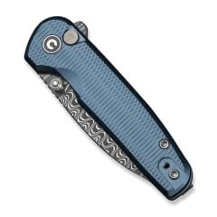 Civivi Mini Shakan Ripple Patterned Blue Aluminum Handle Damascus Blade Çakı