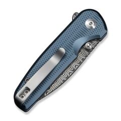 Civivi Mini Shakan Ripple Patterned Blue Aluminum Handle Damascus Blade Çakı
