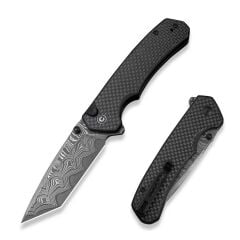 Civivi Brazen Twill Carbon Fiber Overlay On Black G10 Handle Damascus Blade Çakı