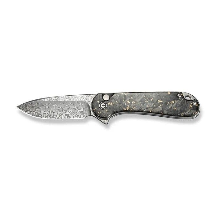 Civivi Shredded Carbon Fiber And Golden Shred In Clear Resin Handle Damascus Blade Çakı