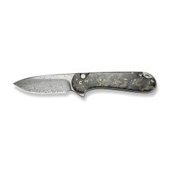 Civivi Shredded Carbon Fiber And Golden Shred In Clear Resin Handle Damascus Blade Çakı