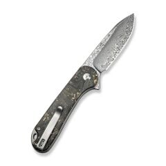 Civivi Shredded Carbon Fiber And Golden Shred In Clear Resin Handle Damascus Blade Çakı