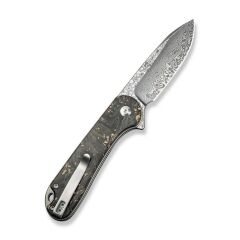 Civivi Shredded Carbon Fiber And Golden Shred In Clear Resin Handle Damascus Blade Çakı