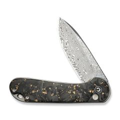 Civivi Shredded Carbon Fiber And Golden Shred In Clear Resin Handle Damascus Blade Çakı