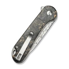 Civivi Shredded Carbon Fiber And Golden Shred In Clear Resin Handle Damascus Blade Çakı