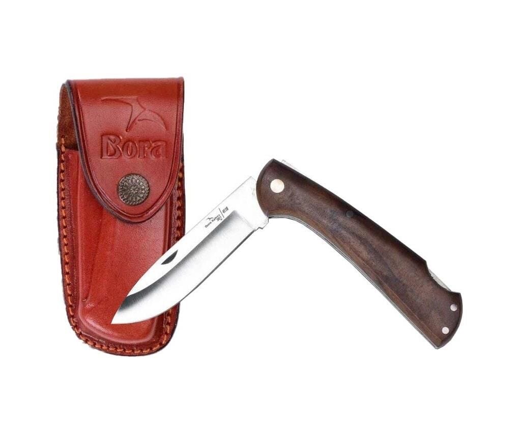 Bora 201 CB Orta Boy Yuvarlak Uçlu Kilitli Ceviz Ağacı Saplı Çakı